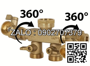 Van thau 5 ngã ren trong ở giữa - 4 khóa ren ngoài - 2 đầu sống DN21