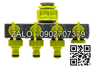 Van nhựa 5 ngã ren trong ở giữa - 4 khóa - 4 đầu nối ống màu xanh lá D21