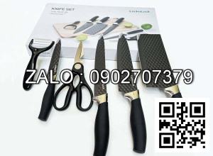 Lock Bộ dao 6 món chống dính LocknLock bằng thép không gỉ 4 dao 1 bào 1 kéo CKK103S6