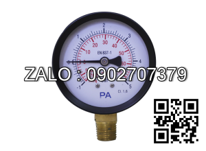 Đồng hồ đo áp suất -1 tới 5 bar PA Đức chân đồng vỏ thép mặt 63mm
