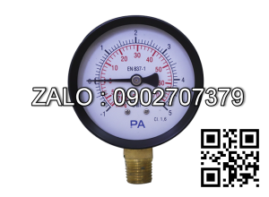 Đồng hồ đo áp suất -1 tới 5 bar PA Đức chân đồng vỏ thép mặt 63mm