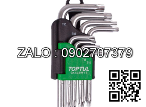Bộ chìa vặn hoa thị(torx) TOPTUL 9 cây T10-
T50 loại ngắn Mạ crom GAAL0913