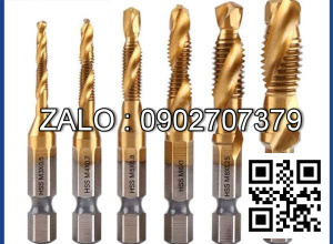 Mũi khoan taro ren M3-M10 phủ Titanium chuôi lục giác