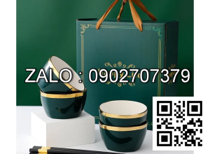 Bộ 6 bát sứ xanh viền vàng (Kiện 20 bộ)