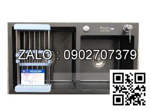 Chậu rửa bát KAGOL KND8245-hai hố lệch Nano đen (820x450x240 mm)
