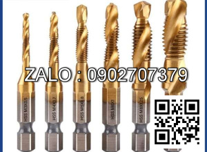 Mũi khoan taro ren M3-M10 phủ Titanium chuôi lục giác