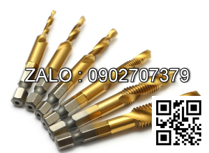 Bộ 6 Mũi Taro Ren cao cấp ( bộ 6 mũi ta rô 3, 4, 5, 6, 8, 10 ) chuôi lục giác phủ Titan mũi khoan taro