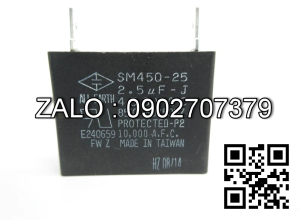 Tu dien hinh chu nhat, Capacitor type: SM450-25, 2.5µF-J, 450VAC, 85 do C, 60/50Hz, 2 chan det, Nsx: ALL EARTH
