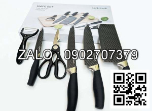 Lock Bộ dao 6 món chống dính LocknLock bằng thép không gỉ 4 dao 1 bào 1 kéo CKK103S6