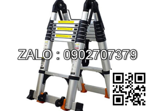 Thang rút đôi đai đen NAKATA có bánh xe TY-638, 8 bậc, cân nặng 18.6 kg, chiều dài chữ I 5.0m, chiều cao chữ A 2.5m, gấp gọn 0.9m