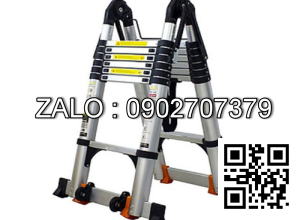 Thang rút đôi đai đen NAKATA có bánh xe TY-642, 10 bậc, cân nặng 26.8kg, chiều dài chữ I 8.2m, chiều cao chữ A 4.1m, gấp gọn 1.14m