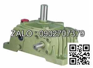 Hộp giảm tốc dạng vuông góc thân đứng vỏ gang , size : 120 , tỉ số truyền 1/50 cốt đầu ra chỉ lên phía trên Model : VW ( WPO )