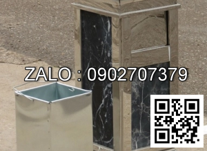 Thùng rác inox trắng đá hoa cương A15