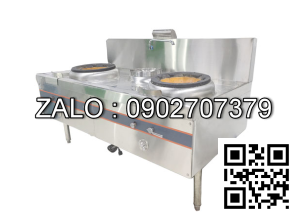 Bếp á Okasu 2 họng gang 2 bầu nước quạt thổi