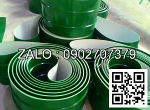 Băng tải nhựa PVC 2 lop bo noi kin, Chu vi 9510mm, bản rộng 600mm, Dây 3mm, chiều dài gan500mm, khoảng cách giữa 2 go 300mm, go cao 30mm, màu xanh