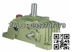 Hộp giảm tốc dạng vuông góc thân đứng vỏ gang , size : 100 , tỉ số truyền 1/50 cốt đầu ra chỉ lên phía trên Model : VW ( WPO )