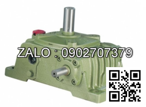 Hộp giảm tốc dạng vuông góc thân đứng vỏ gang , size : 200 , tỉ số truyền 1/50 cốt đầu ra chỉ lên phía trên Model : VW ( WPO )