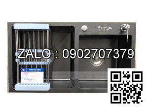 Chậu rửa bát KAGOL KND8245-hai hố lệch Nano đen (820x450x240 mm)