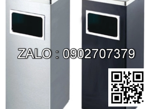 Thùng rác inox công nghiệp vuông có gạt tàn thuốc lá A34-B