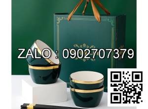 Bộ 6 bát sứ xanh viền vàng (Kiện 20 bộ)