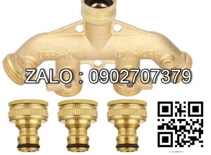 Van thau 5 ngã ren trong ở giữa - 4 khóa thau - 4 đầu nối ống hơi DN8