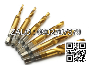 Bộ 6 Mũi Taro Ren cao cấp ( bộ 6 mũi ta rô 3, 4, 5, 6, 8, 10 ) chuôi lục giác phủ Titan mũi khoan taro