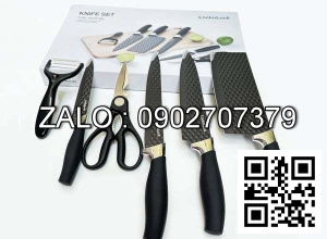 Lock Bộ dao 6 món chống dính LocknLock bằng thép không gỉ 4 dao 1 bào 1 kéo CKK103S6