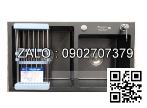 Chậu rửa bát KAGOL KND8245-hai hố lệch Nano đen (820x450x240 mm)