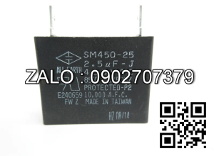 Tu dien hinh chu nhat, Capacitor type: SM450-25, 2.5µF-J, 450VAC, 85 do C, 60/50Hz, 2 chan det, Nsx: ALL EARTH