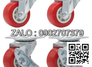 Bánh xe 65x32 - 2 vòng bi - PVC lõinhựa( đỏ ) - ti xoay khóa