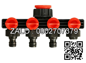 Van nhựa 5 ngã ren trong ở giữa - 4 khóa - 4 đầu nối ống màu đen D34