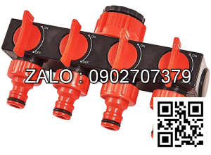 Van nhựa 5 ngã ren trong ở giữa - 4 khóa - 4 đầu nối ống màu đỏ D27