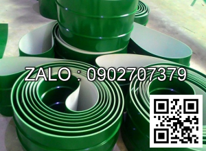 Băng tải nhựa PVC 2 lop bo noi kin, Chu vi 9510mm, bản rộng 600mm, Dây 3mm, chiều dài gan500mm, khoảng cách giữa 2 go 300mm, go cao 30mm, màu xanh